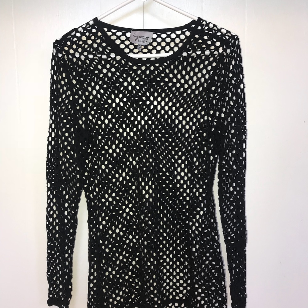 Black mesh coverup top